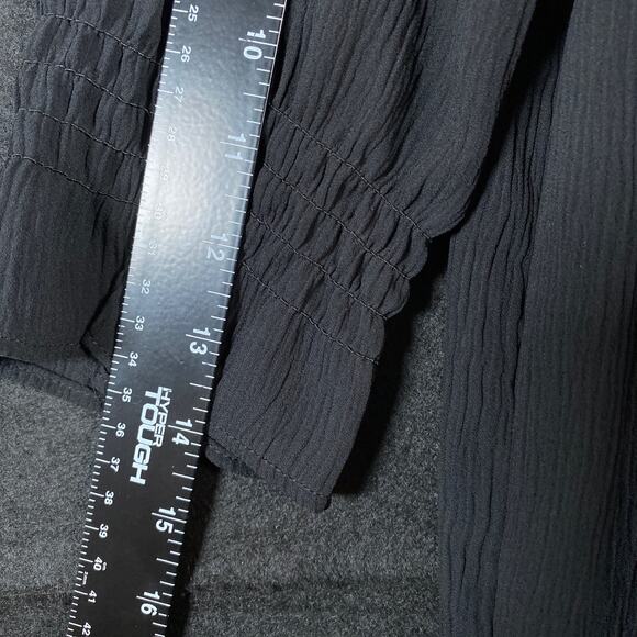 LOFT Womens Blouse Black Pleated Front 3/4 Flared Sleeve Ruffles Stretch Small - Picture 10 of 14